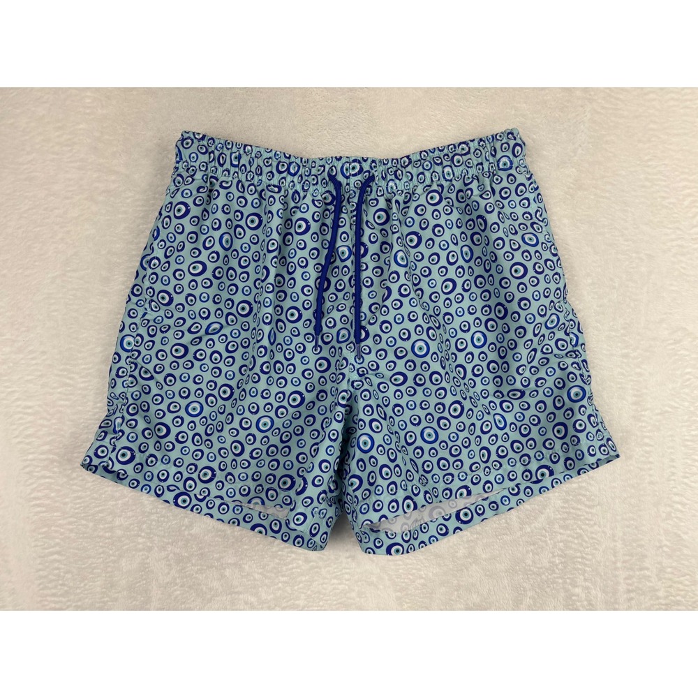 Happy Hour Mens Evil Eye Nazar Print Swim Trunks Blue Board Shorts Size Medium
